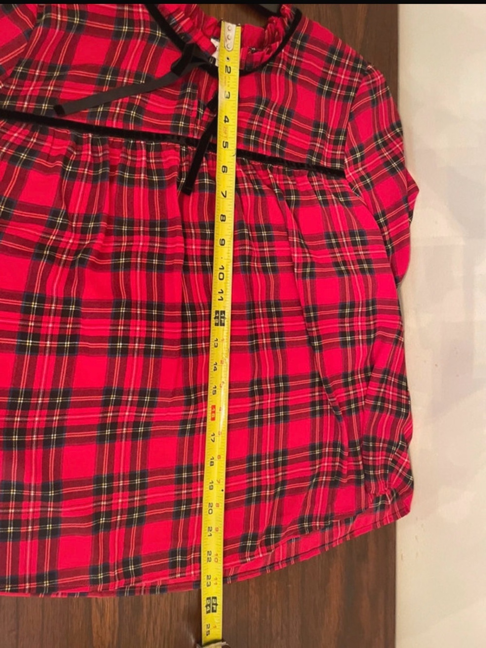 J. Crew Red Plaid Ruffle-Neck Long-Sleeve Blouse Size XXL - Picture 6 of 7